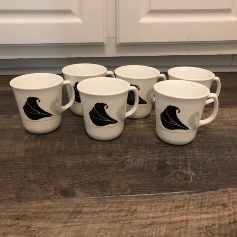 Corning Corelle Black Orchid 6 Mugs EUC
